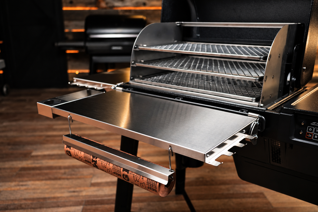Traeger Woodridge | Pimp My Grill® Tactical Stainless Folding Front Shelf