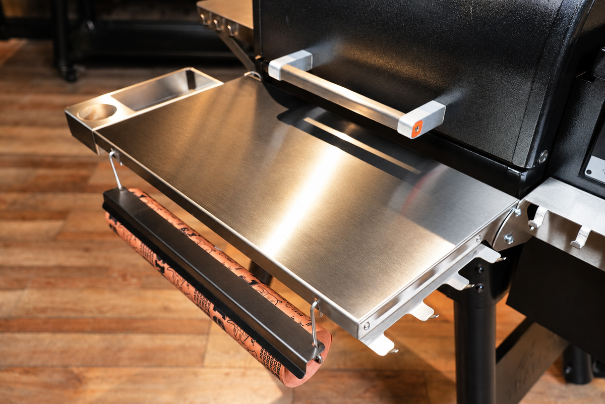 Traeger Timberline 850 | Pimp My Grill® Tactical Stainless Folding Front Shelf