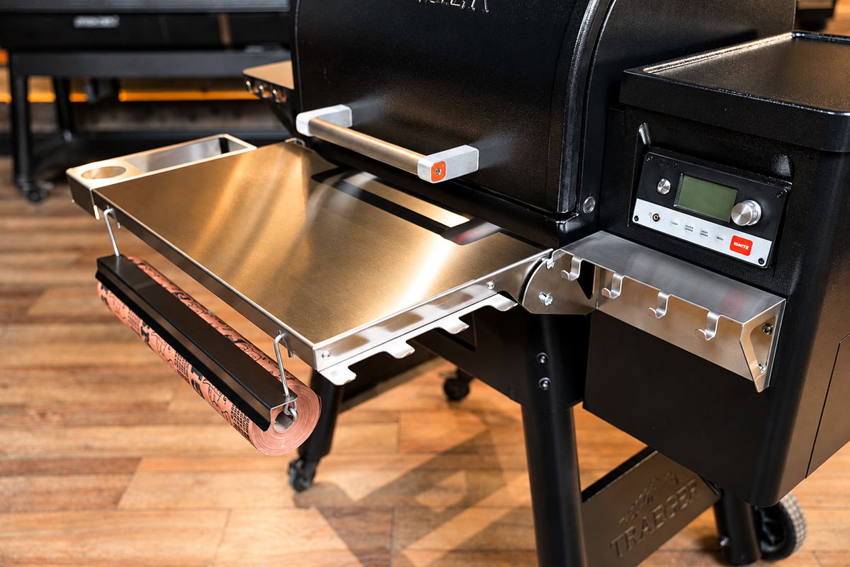 Traeger Timberline 850 | Pimp My Grill® Tactical Stainless Folding Front Shelf