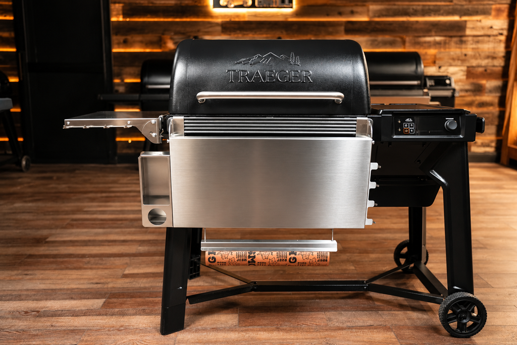 Traeger Woodridge | Pimp My Grill® Tactical Stainless Folding Front Shelf