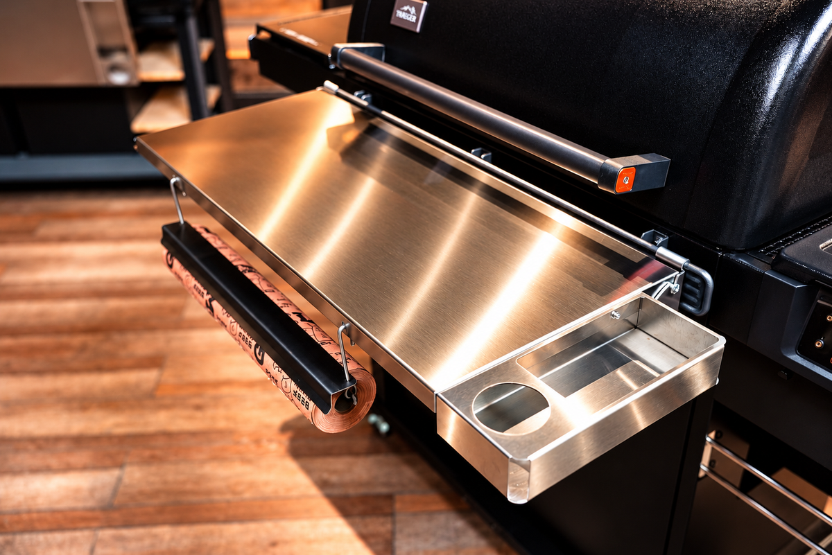 Traeger Woodridge Pro / Pro Plus / Elite | Pimp My Grill® Tactical Stainless Folding Front Shelf
