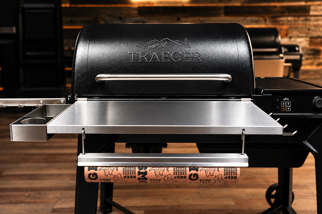 Traeger Woodridge | Pimp My Grill® Tactical Stainless Folding Front Shelf