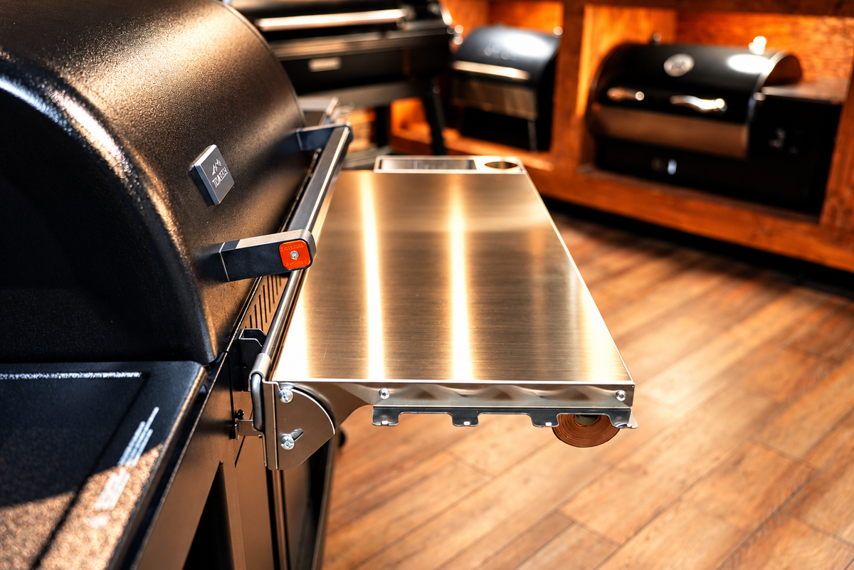 Traeger Woodridge Pro / Pro Plus / Elite | Pimp My Grill® Tactical Stainless Folding Front Shelf