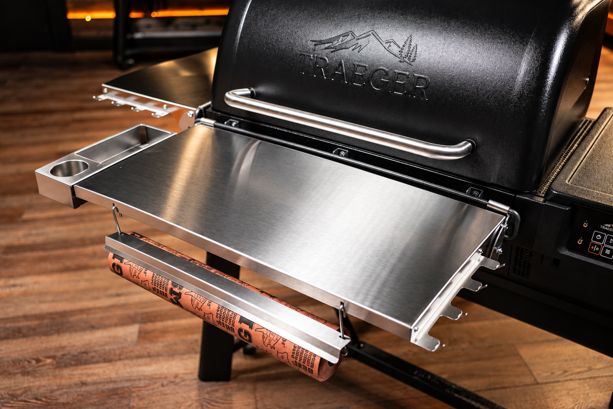 Traeger Woodridge | Pimp My Grill® Tactical Stainless Folding Front Shelf