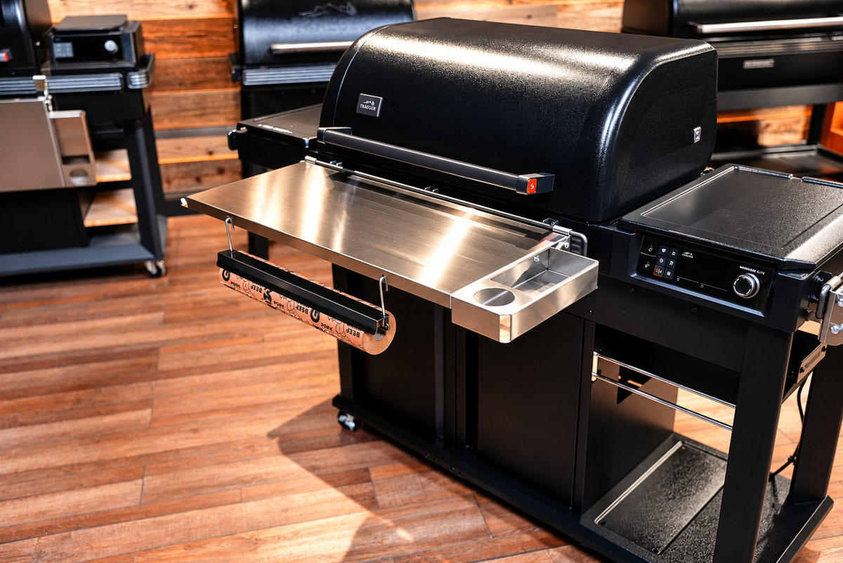 Traeger Woodridge Pro / Pro Plus / Elite | Pimp My Grill® Tactical Stainless Folding Front Shelf