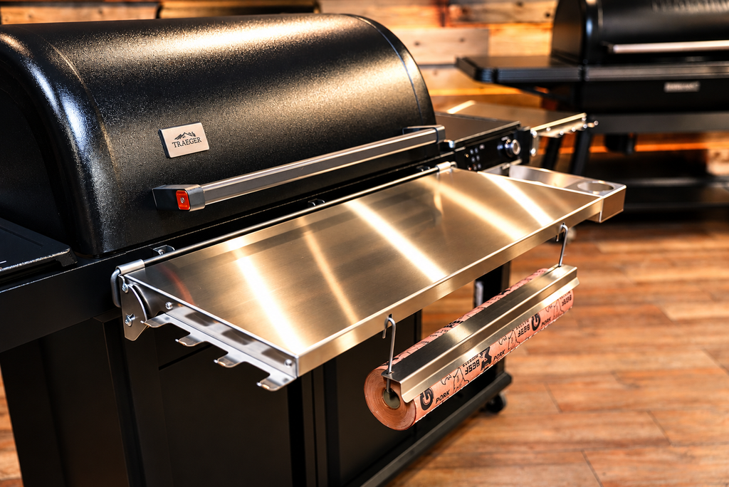 Traeger Woodridge Pro / Pro Plus / Elite | Pimp My Grill® Tactical Stainless Folding Front Shelf