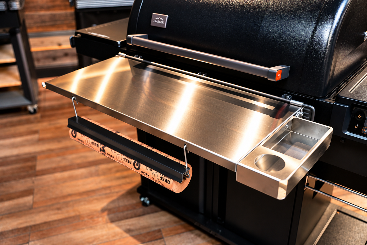 Traeger Woodridge Pro / Pro Plus / Elite | Pimp My Grill® Tactical Stainless Folding Front Shelf